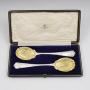 Stunning Pair Edwardian Silver Gilt Serving Spoons