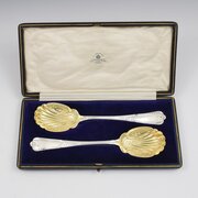 Stunning Pair Edwardian Silver Gilt Serving Spoons