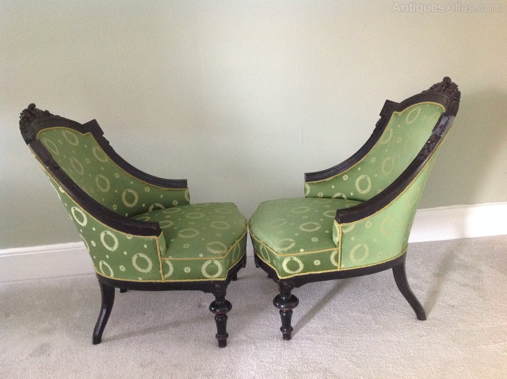 Pair Of Victorian (c1860) Ebonised Salon Chairs - Antiques Atlas