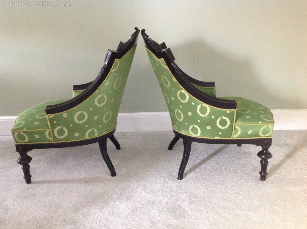 Pair Of Victorian (c1860) Ebonised Salon Chairs - Antiques Atlas