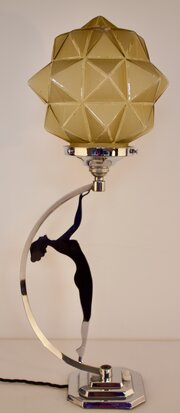 Art Deco Chrome Lady Table Lamp And Matching Shade
