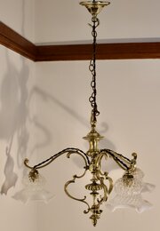 Arts & Crafts Chandelier Vaseline Glass Shades
