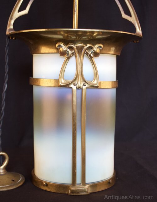Antiques Atlas Arts And Crafts Brass And Vaseline Glass Lantern