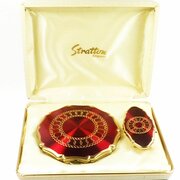Red Stratton Powder Compact Lipstick Holder Set