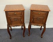 Carved Oak French Bedside Cabinets 