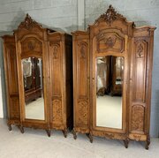 Pair Of Carved Oak French Armoires 