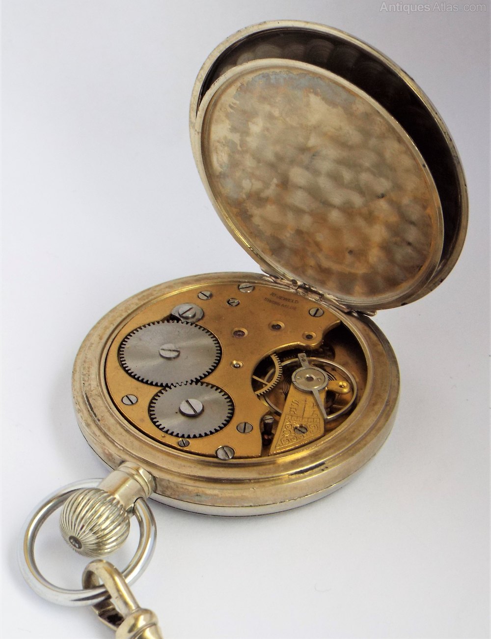 Antiques Atlas 1930s Alert Pocket Watch And Chain.