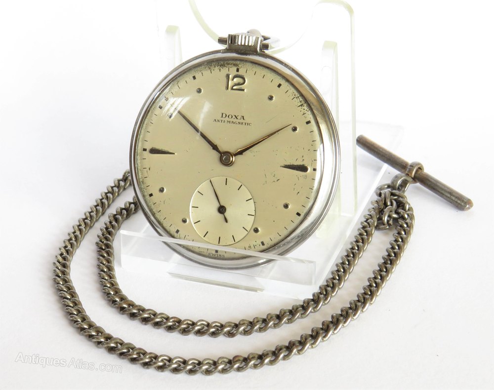 Antiques Atlas 1930s Stainless Steel Doxa Pocket Watch And Chain