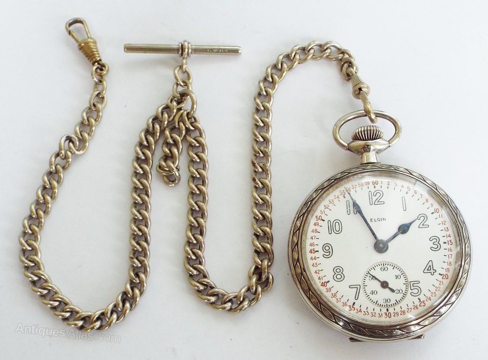Antiques Atlas 1944 Elgin Pocket Watch With Chain