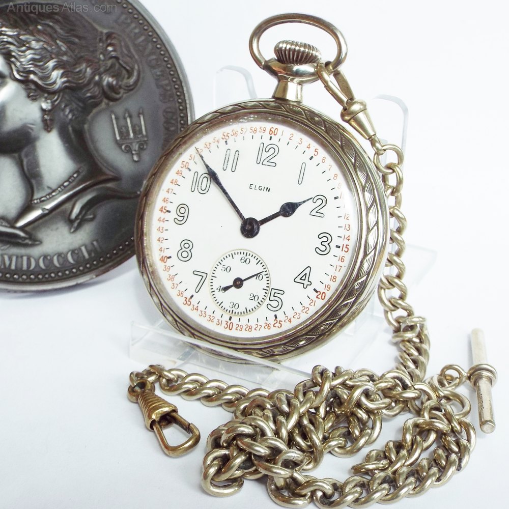 Antiques Atlas 1944 Elgin Pocket Watch With Chain