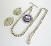 Antique 1910 Silver Pocket Watch Chain And Fob