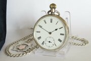 Antique English Silver Pocket Watch And Chain