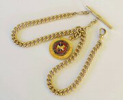 Antique Gold Filled Double Watch Chain & Later Fob