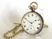 Antique Gun Metal Pocket Watch And Chain