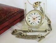 Antique Silver Omega Fob Watch And Chain