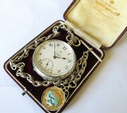 Antique Silver Omega Pocket Watch And Chain