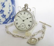 Antique Silver Waltham Bartlett Pocket Watch & Chain