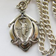 Antique Silver Chain With A Fantastic Cricket Fob