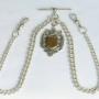 Antique Silver Double Watch Chain & Cricket Fob