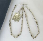 Antique Silver Double Watch Chain / Necklace