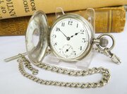 Antique Silver Half Hunter Pocket Watch And Chain