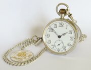 Antique Silver Pocket Watch, Chain & Military Fob