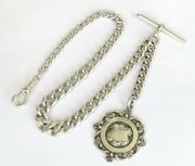 Antique Silver Pocket Watch Chain And Fob