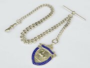 Antique Silver Watch Chain, Kings Regiment Fob