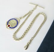 Antique Silver Watch Chain And Mitcham Sports Fob