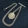 Antique Silver Watch Chain And Snooker Fob