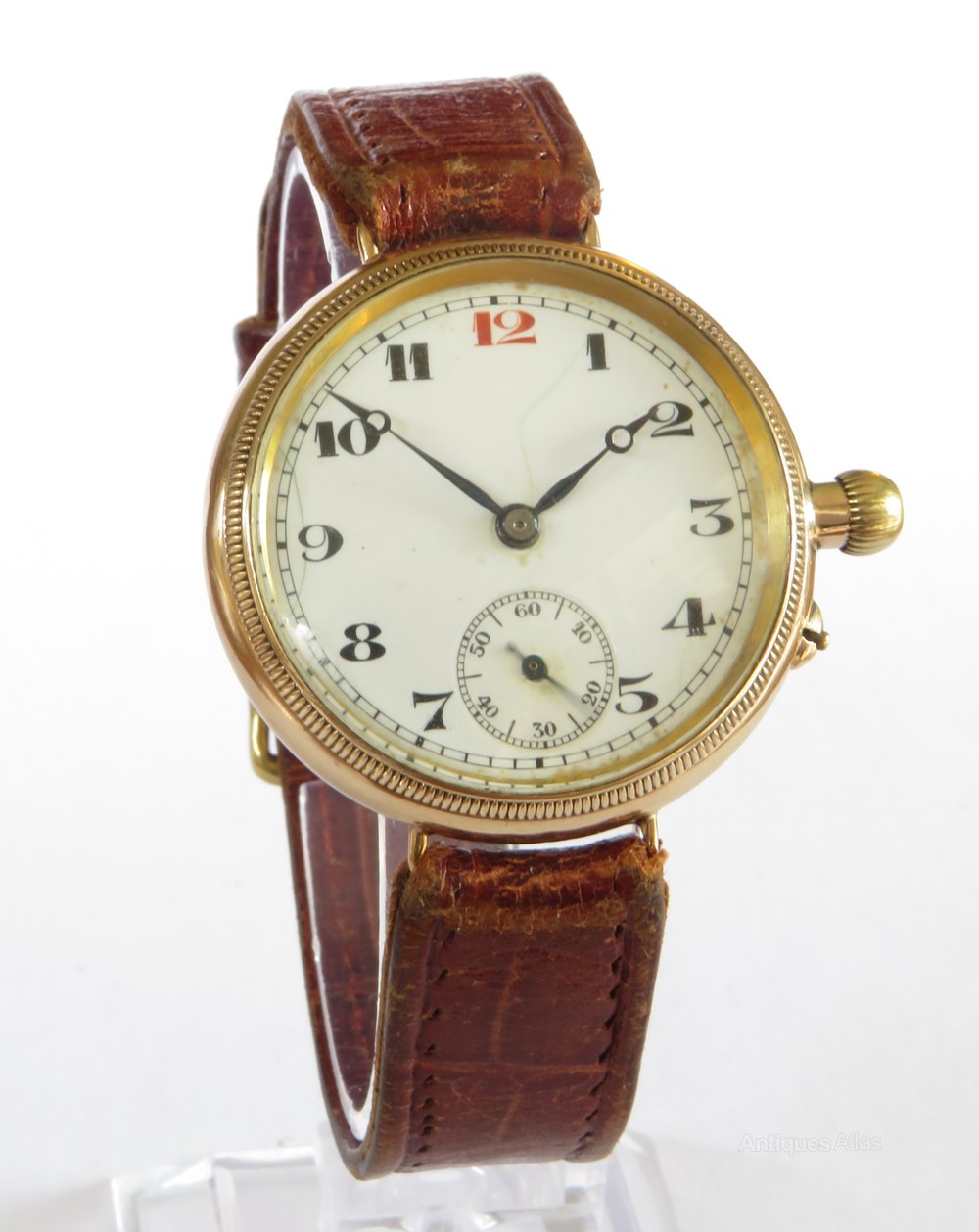 Antiques Atlas Gents 9ct Gold Cased Wrist Watch, 1923