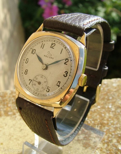 Antiques Atlas Gents 9ct Gold Record Cushion Cased Wrist Watch