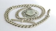Heavy Antique Silver Pocket Watch Chain And Fob