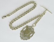 Victorian heavy duty silver watch chain and fob