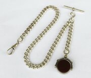 Victorian Silver Pocket Watch Chain And Swivel Fob