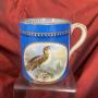 F & R Pratt transfer printed pottery bird mug 19th