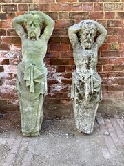 Pair Natural Stone Male Caryatids Column Supports