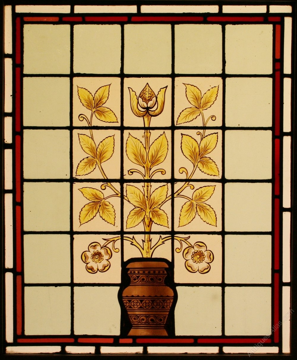 Antiques Atlas Antique Stained Glass Windows "Urn Of Daisies"