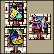 Set 3 Edwardian Hand Painted Stained Glass Panels
