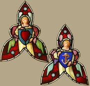 Two Angel Tracery Church Stained Glass Panels