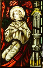 Victorian Stained Glass Panel  Kneeling Angel