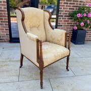 Edwardian Wing Armchair In Damask