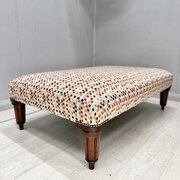 Large Antique Ottoman Stool In Geometric Fabric