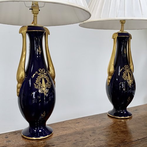 Pair Of Cobalt Blue And Gold Lamps Pair Cobalt Blue Glass Table Lamps With