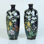 Fine Pair Of Japanese Cloisonné Floral Vases