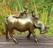 Large Chinese Polished Bronze Buffalo With Riders