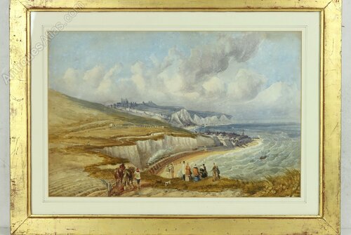 洋書 British Art: A walk round the rusty pier Antiques Atlas - Mid 19th Century Watercolour Of Dover #2 as1016a630