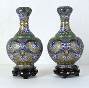 Pair Of Chinese Champlevé Enamel Vases