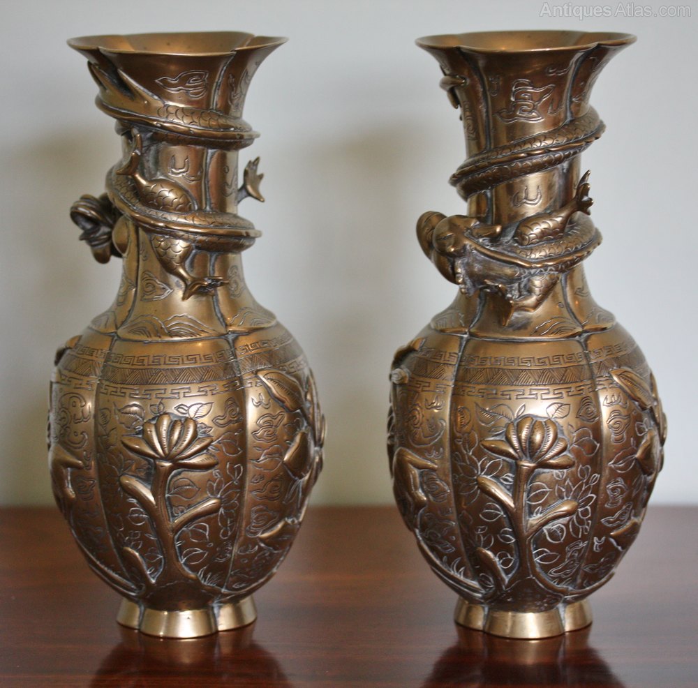 Antiques Atlas Pair Of Chinese Bronze Dragon Vases
