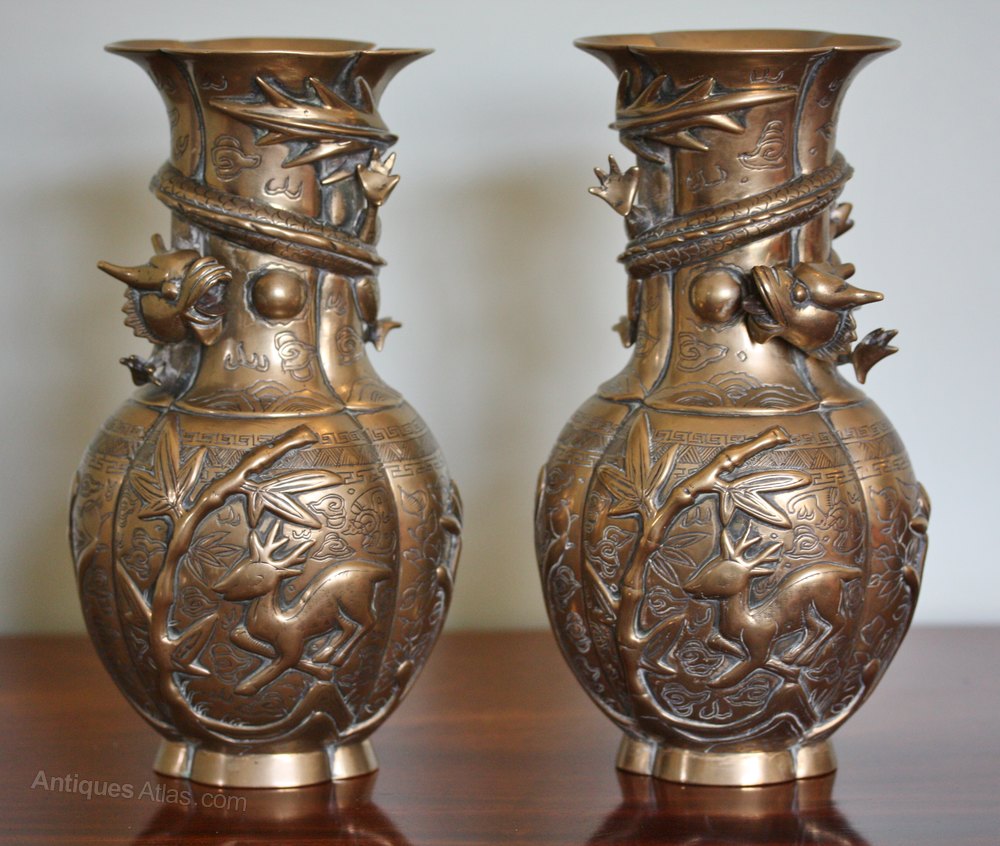 Antiques Atlas Pair Of Chinese Bronze Dragon Vases